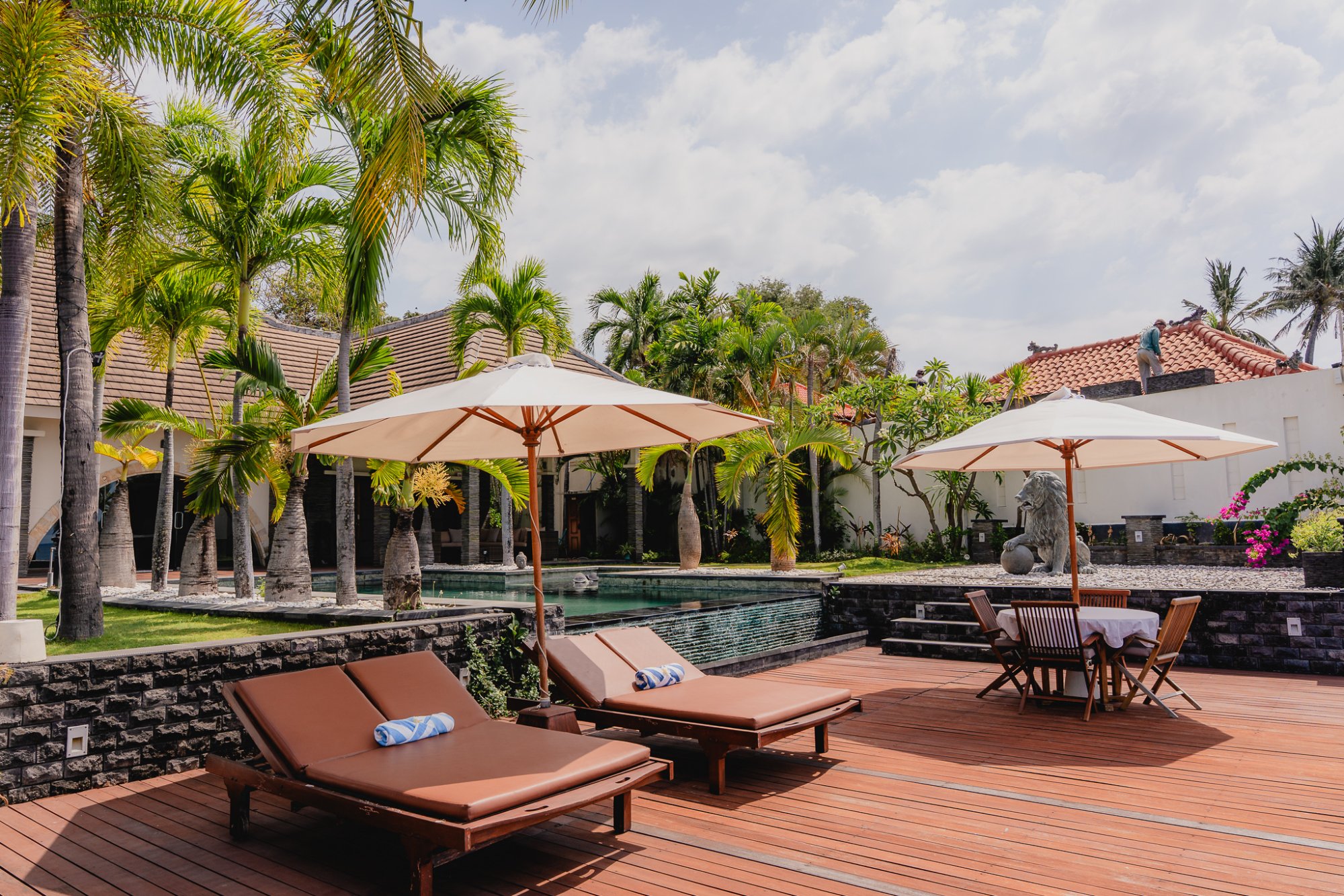 Pool deck with loungers